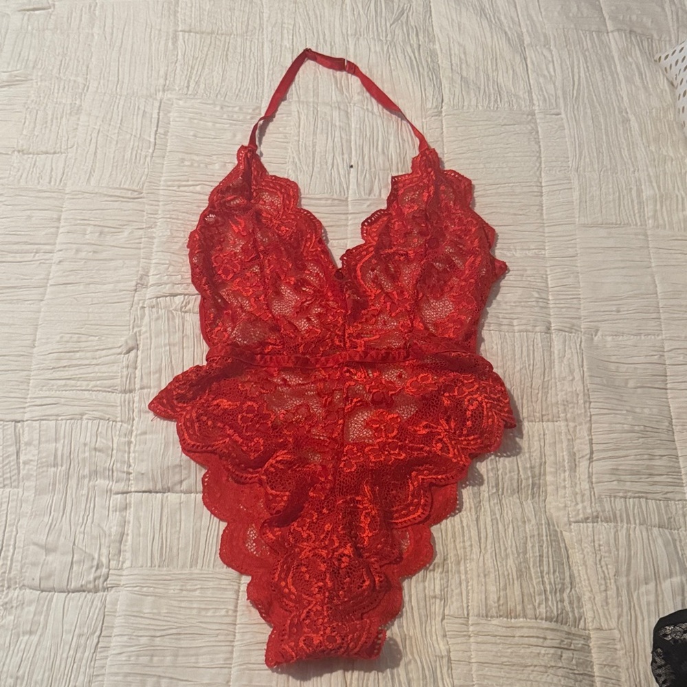 Elegant Red Lace Bodysuit